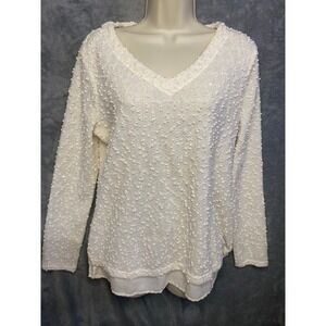 APT 9 Womens Petite Textured V Neck Long‎ Sleeve Layered  Sweater Top Ivory PXL
